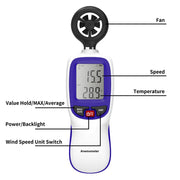 LABART WT82B Digital BT Anemometer Measuring Instrument Air Flow Meter